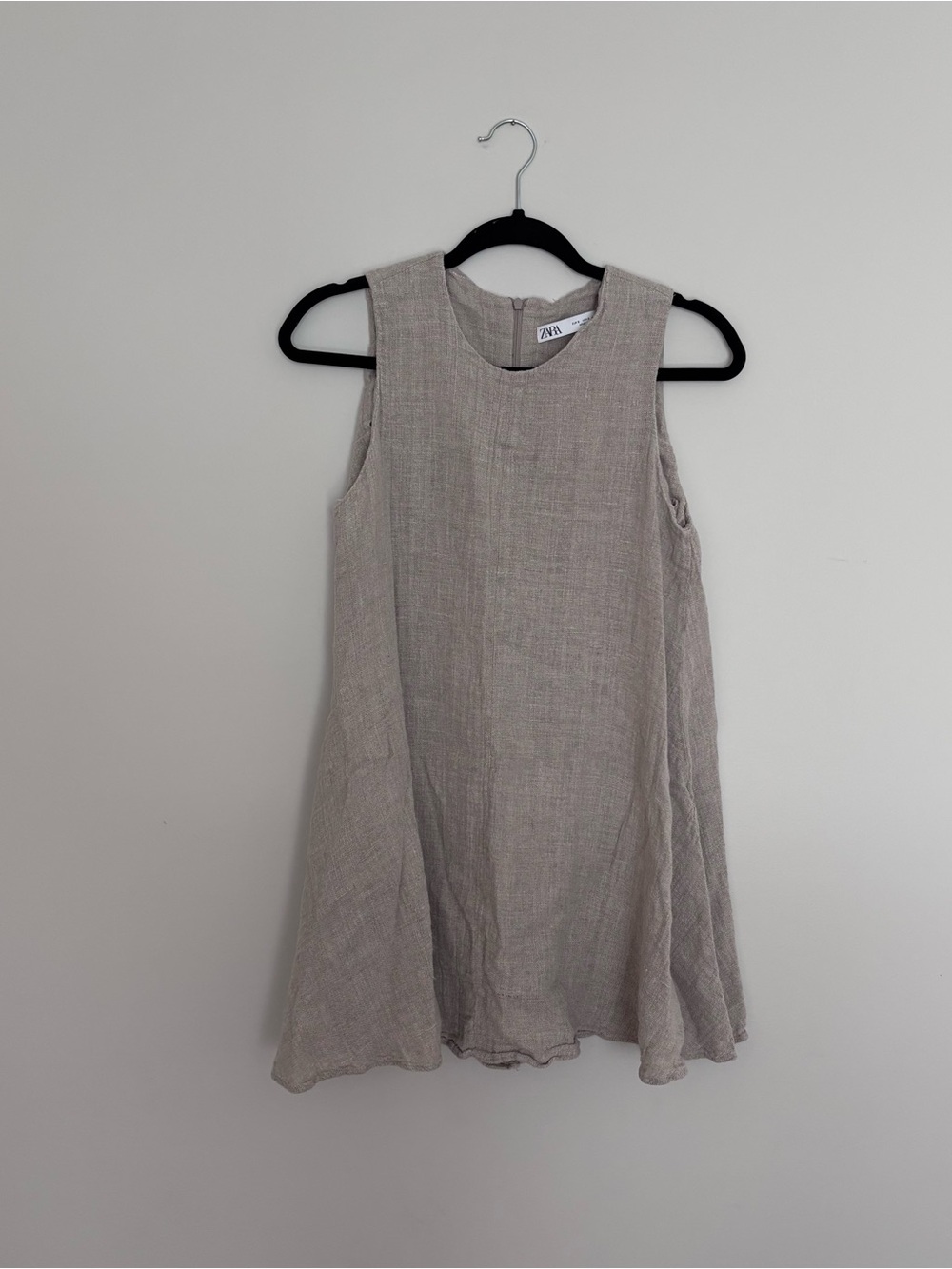 Zara 100% Linen Mini Shift Dress in Tan Womans Size Small